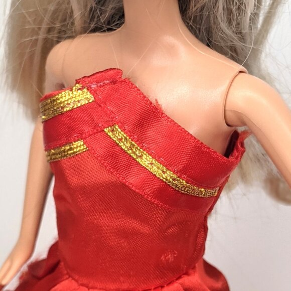 Vintage Barbie Doll Evening Ball Gown Red Gold Lace Dress Classic - Picture 5 of 9